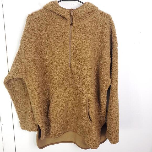 Old Navy Sweatshirt Womens Large Sherpa Quarter Zip Chocolate Pot Hoodie - Picture 1 of 9